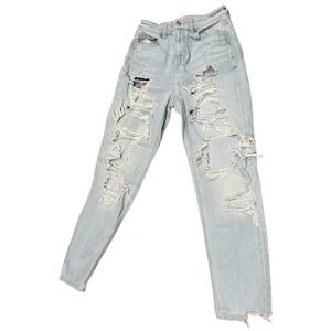 American Eagle Light Blue High-Rise Distressed Jeans‎